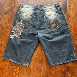 Y2K Baggy Jean Shorts with embroidered pockets